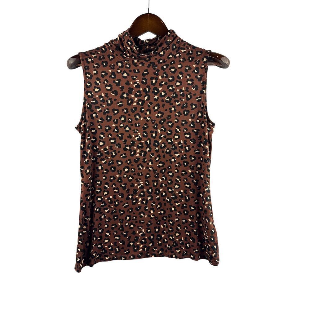 Women’s Tommy Hilfiger Medium Dark Brown Leopard Print Sleeveless Mockturtleneck